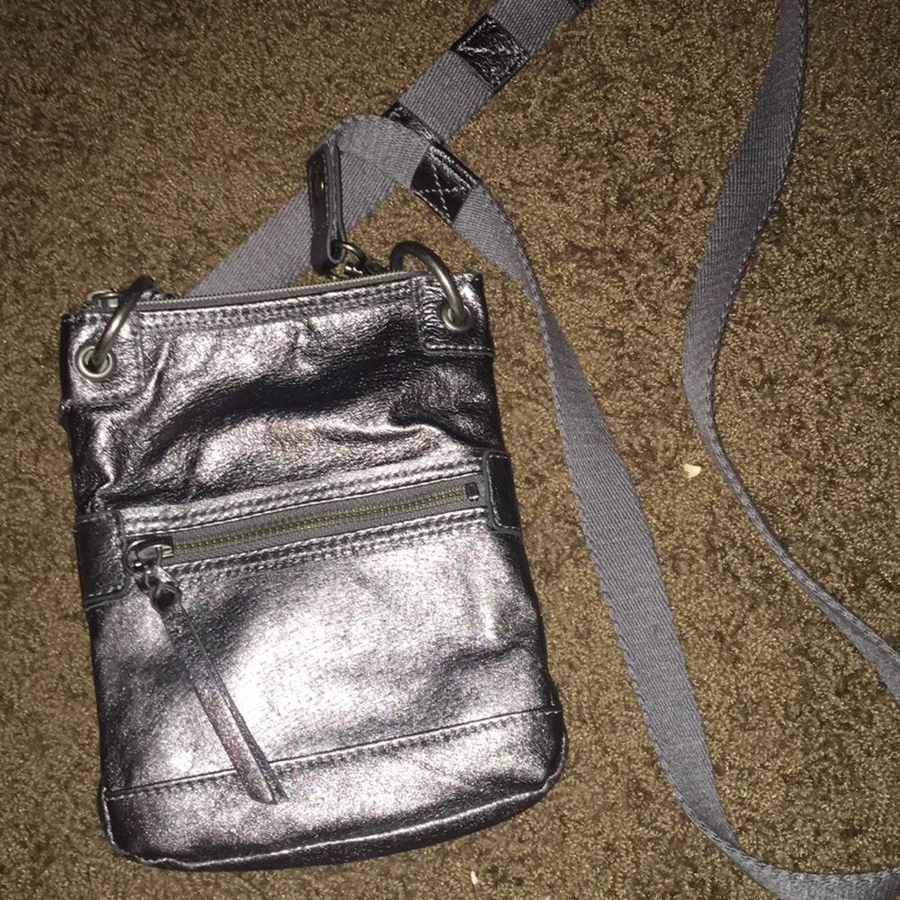 Leather Silver metallic crossbody bag
